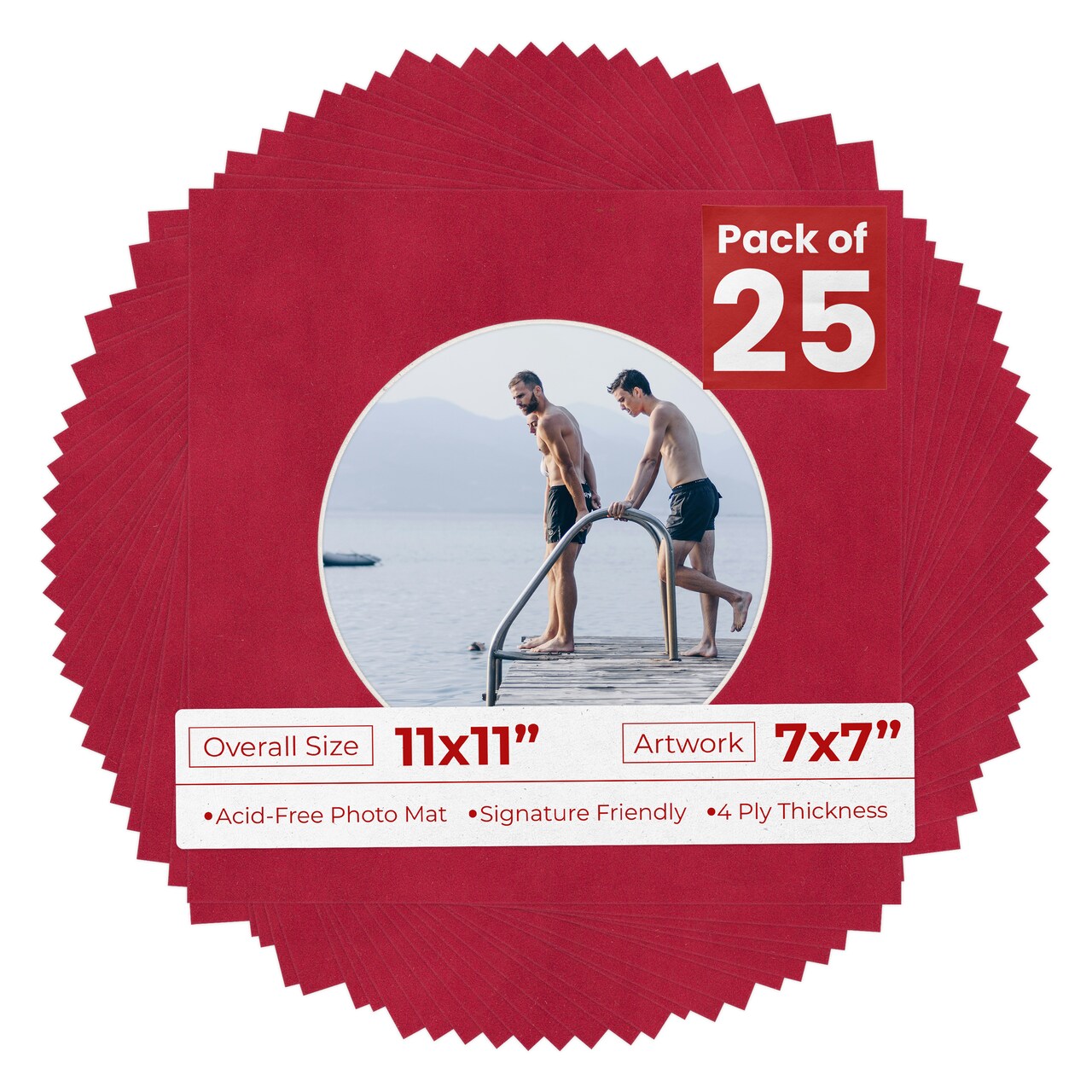 Red Suede Mat Board for 11x11 Frames - Circle Opening for 7x7 Photos